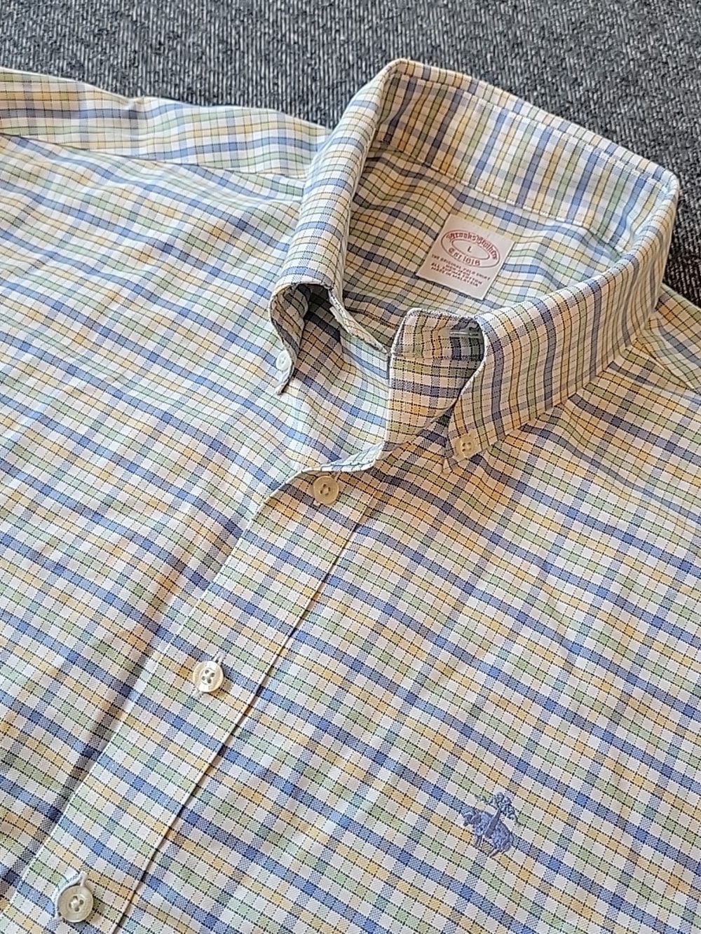 Brooks Brothers Dress Shirt Men's Large Blue Plaid Button Down Non Iron OCBD